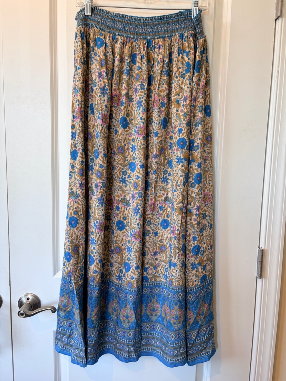 Natural Life Floral Maxi Skirt - Blue & Tan XL